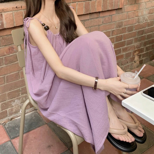 여성 링클프리 셔링 끈나시 원피스 TDN-0142